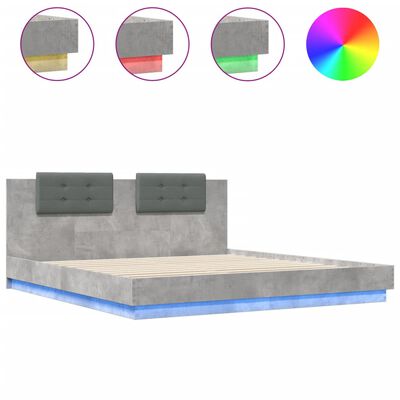 vidaXL sengeramme med sengegavl og LED-lys 160x200 cm betongrå