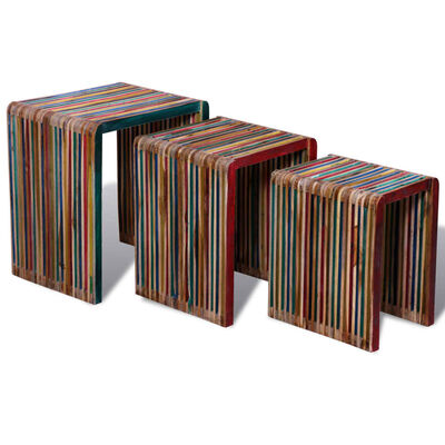 vidaXL indskudsbordsæt i tre dele farverigt genbrugsteaktræ
