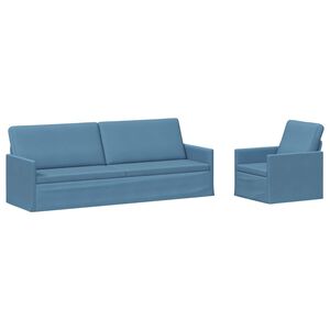 vidaXL Sofa S&aelig;t 2 pcs Bl&aring; Velourstof