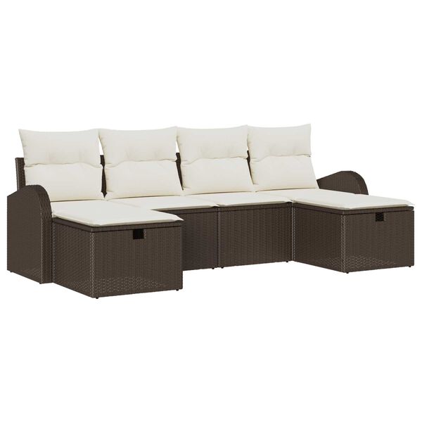 vidaXL Sofa S&aelig;t med pude med opbevaring 6 pcs Brun og Creme polyrattan
