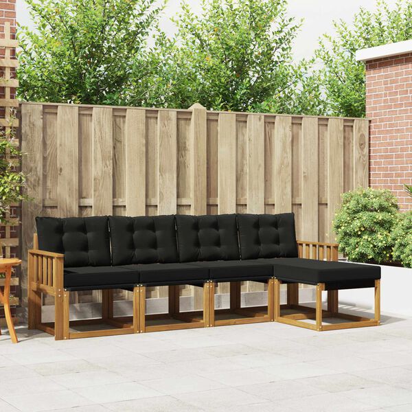 vidaXL Udend&oslash;rs sofagruppe med pude 5 pcs Naturlig og sort