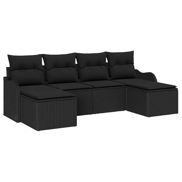 vidaXL Havesofa S&aelig;t med pude 6 pcs Sort Poly rattan