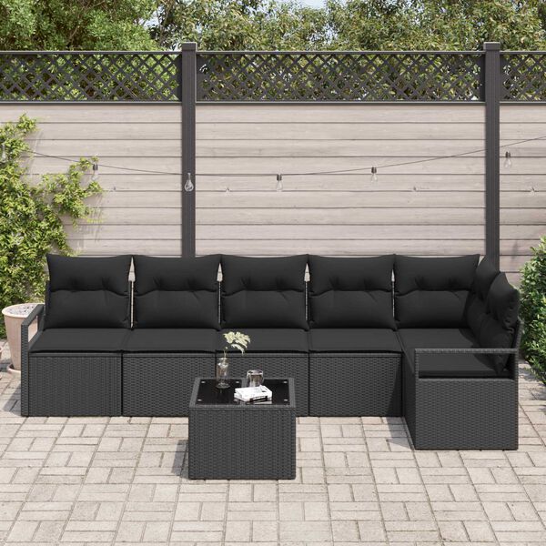vidaXL Sofa S&aelig;t med pude med opbevaring 7 pcs Sort polyrattan