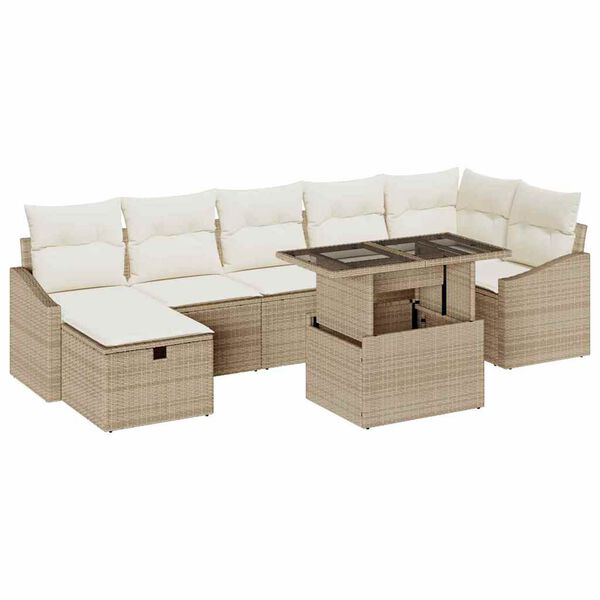 vidaXL Havesofa S&aelig;t 8 pcs Beige polyrattan