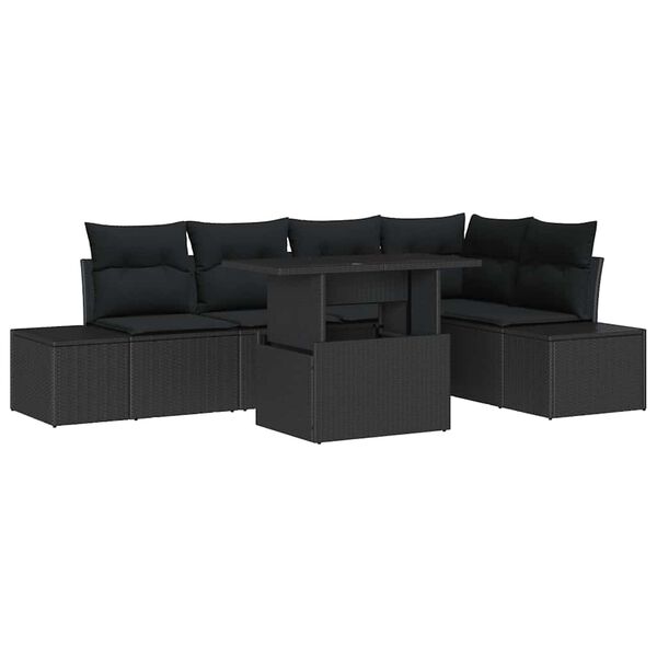 vidaXL Havesofa S&aelig;t med pude 6 pcs Sort Poly rattan