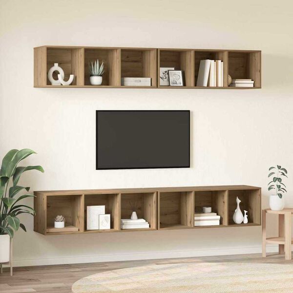 vidaXL TV-møbelsæt Vægmonteret 4 pcs Artisan Egetræ 37 x 37 x 107,5 cm