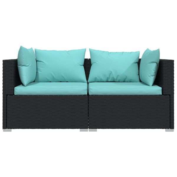 vidaXL 2-personers sofa med hynder polyrattan sort