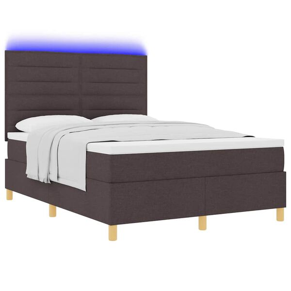 vidaXL LED Box Spring Bed med madras M&oslash;rk Brun 160 x 200 cm Stof