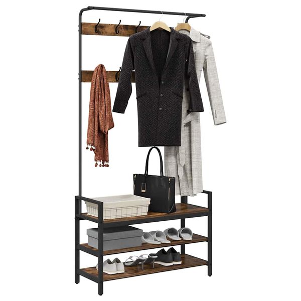 vidaXL Jakkeholder med hylde R&oslash;get eg 95 x 34 x 184 cm Konstrueret tr&aelig;