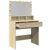 vidaXL makeupbord med LED-lys 80x41x134,5 cm brun sonoma-eg