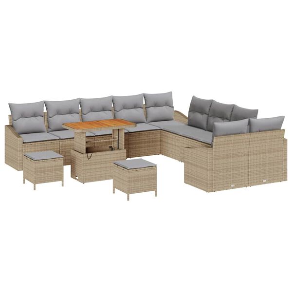 vidaXL Havesofa S&aelig;t med pude 13 pcs Beige Poly rattan