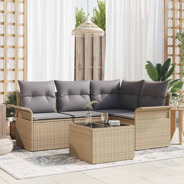 vidaXL Havesofa S&aelig;t med opbevaring 5 pcs Beige polyrattan