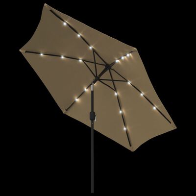 vidaXL udendørs parasol med LED-lys og stålstang 300 cm gråbrun