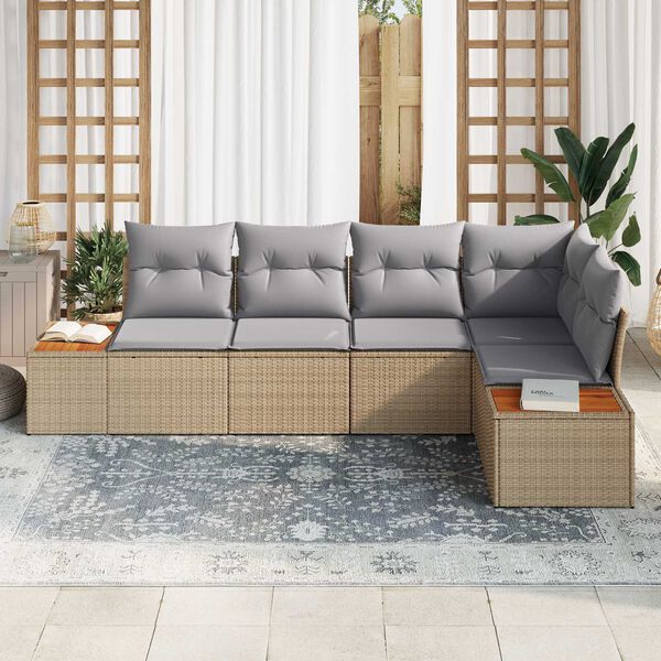 vidaXL Havesofa Sæt med pude 5 pcs Beige Poly rattan