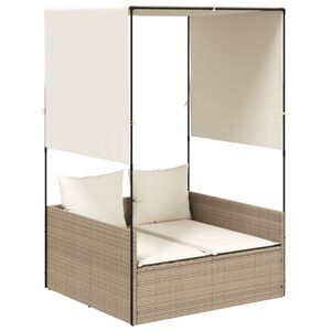 vidaXL solseng med tag og gardiner polyrattan beige