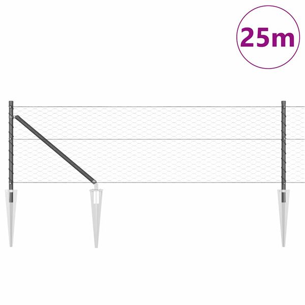 vidaXL Hegnsp&aelig;l Gr&aring; 25 x 0,6 m (36 mm mesh) St&aring;l og PVC