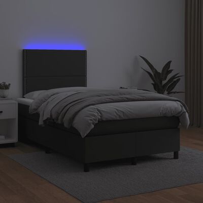 vidaXL kontinentalseng med madras og LED-lys 120x190cm kunstlæder sort