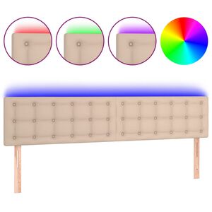 vidaXL sengegavl med LED-lys 200x5x78/88cm kunstl&aelig;der cappuccinofarvet