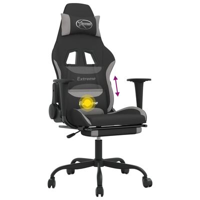 vidaXL gamingstol med massagefunktion + fodstøtte stof sort og lysegrå
