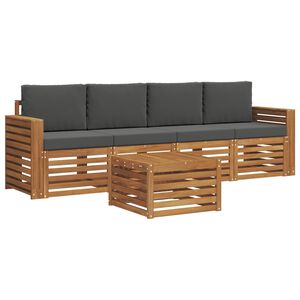 vidaXL Sofas&aelig;t med pude 5 pcs Naturlig og Antracit Massivt Akacietr&aelig;