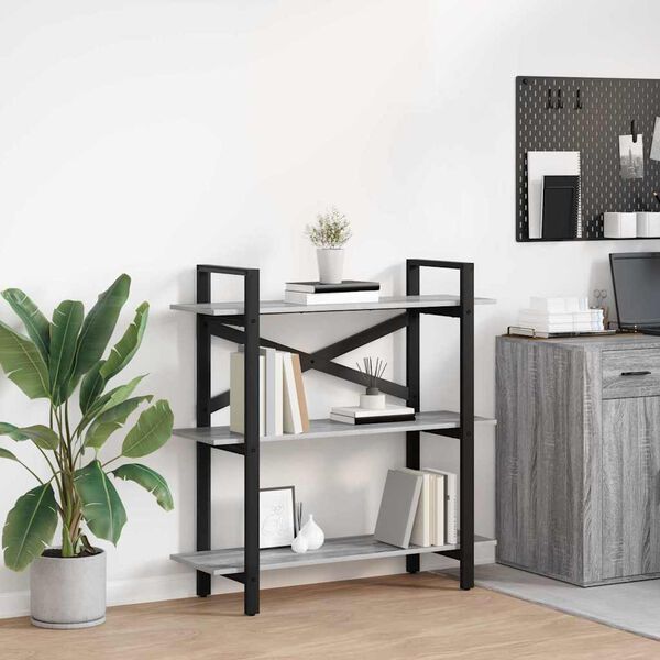 vidaXL Bogreol Gr&aring; Sonoma 100 x 33,5 x 102 cm Konstrueret tr&aelig;