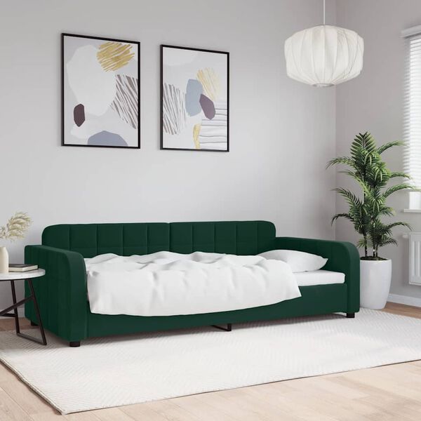 vidaXL daybed 90x200 cm velour m&oslash;rkegr&oslash;n