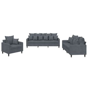 vidaXL sofas&aelig;t 3 dele med hynder velour m&oslash;rkegr&aring;