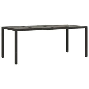 vidaXL havebord med glastop 150x90x75 cm polyrattan sort