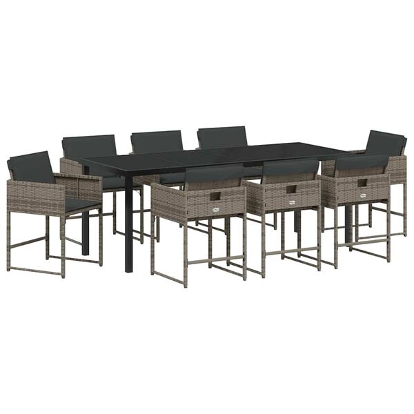 vidaXL Have Spisebordss&aelig;t 9 pcs Gr&aring; polyrattan