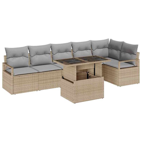 vidaXL Havesofa S&aelig;t med pude 7 pcs Beige Poly rattan