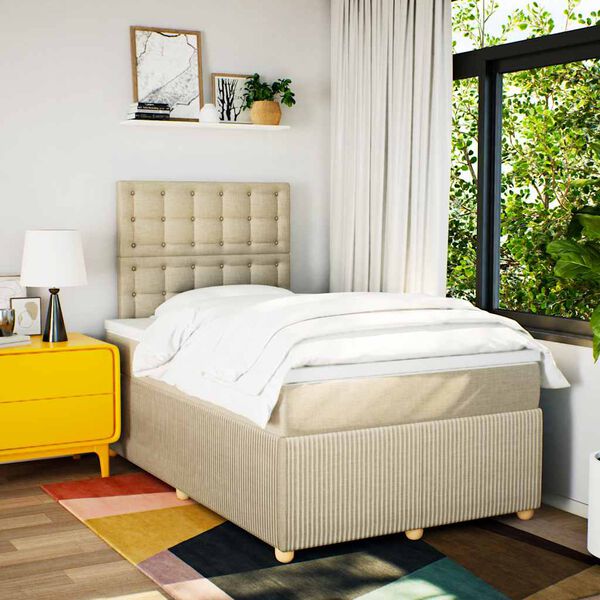 vidaXL kontinentalseng med madras 120x190 cm stof cremefarvet