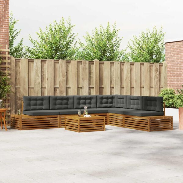 vidaXL Udend&oslash;rs sofagruppe med pude 7 Stk Naturlig og Antracit