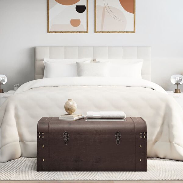 vidaXL skattekiste med spænder 90x50x39,5 cm krydsfiner mørkebrun