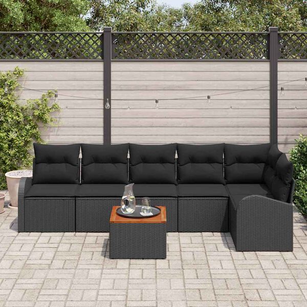 vidaXL Havesofa Sæt med pude 7 pcs Sort polyrattan