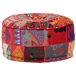 vidaXL puffe med patchwork rund bomuld h&aring;ndlavet 40 x 20 cm r&oslash;d