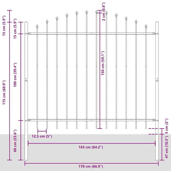vidaXL havehegn Woerden med spydtop st&aring;l 170x150 cm sort