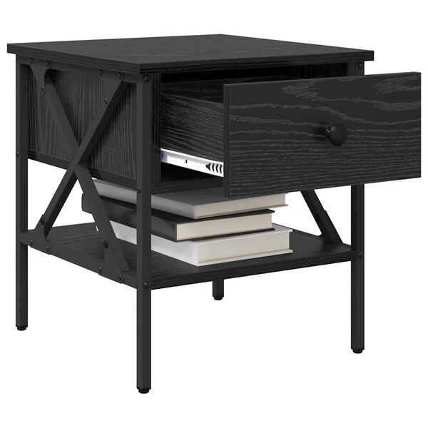 vidaXL Sengebord Sort eg 40 x 42 x 45 cm Laminat tr&aelig; og metal