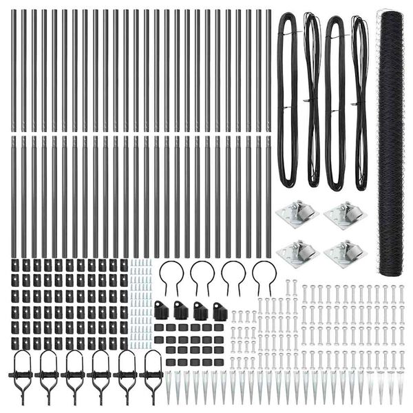 vidaXL Hegnspæl Grå 50 x 1,5 m (36 mm net) Stål og PVC