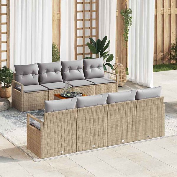 vidaXL Havesofa Sæt med pude 9 pcs Beige polyrattan