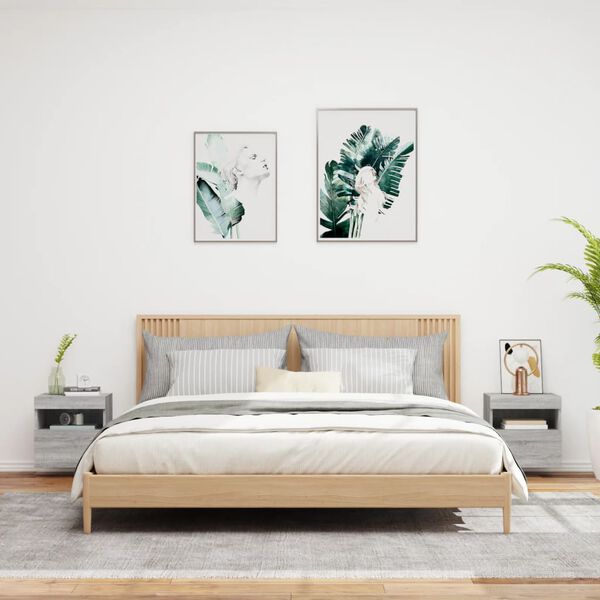 vidaXL v&aelig;gh&aelig;ngte tv-borde 2 stk. med LED-lys 40x30x40 cm gr&aring; sonoma-eg