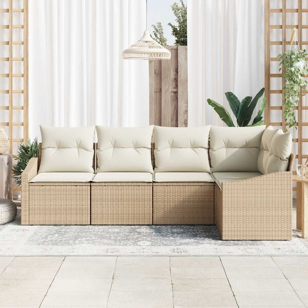 vidaXL Sofa S&aelig;t med pude 5 pcs Beige polyrattan