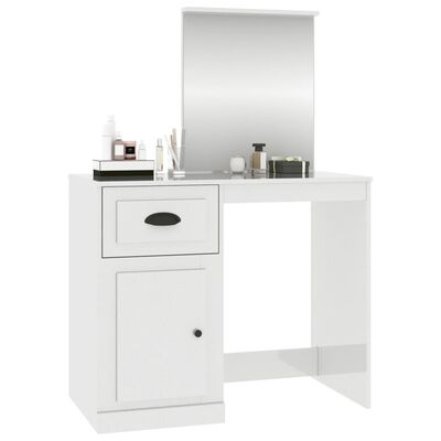 vidaXL makeupbord + spejl 90x50x132,5 cm konstrueret træ hvid højglans