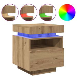 vidaXL sengebord med LED-lys 40x39x48,5 cm kunsteg