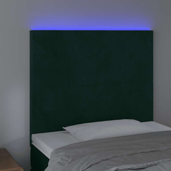 vidaXL sengegavl med LED-lys 80x5x118/128 cm fl&oslash;jl m&oslash;rkegr&oslash;n