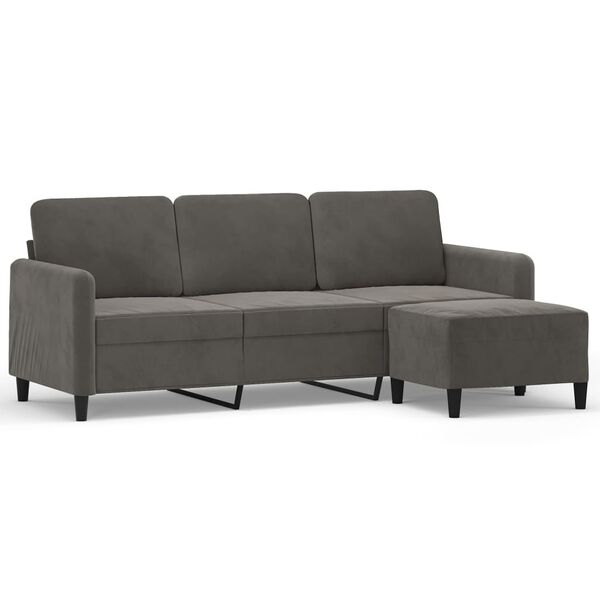 vidaXL 3-personers sofa med fodskammel 180 cm velour M&oslash;rkegr&aring;