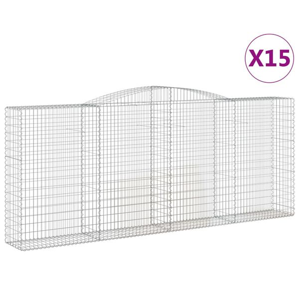 vidaXL buede gabionkurve 15 stk. 400x50x160/180 cm galvaniseret jern