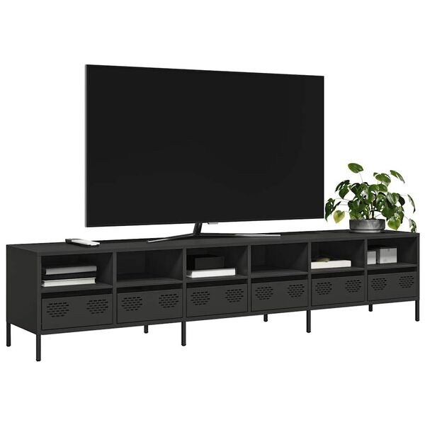 vidaXL tv-bord 202x39x43,5 cm koldvalset st&aring;l sort