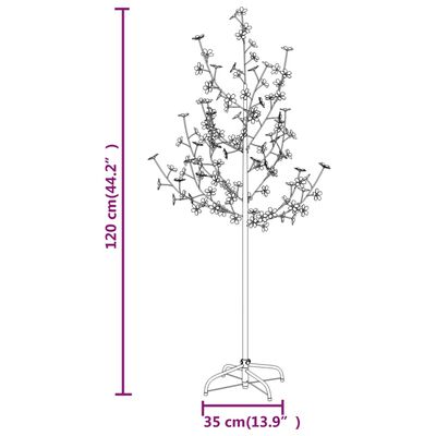 vidaXL kirsebærtræ med LED-lys 120 cm 84 LED'er varmt hvidt lys
