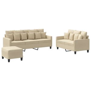 vidaXL sofas&aelig;t 3 dele med hynder stof cremefarvet