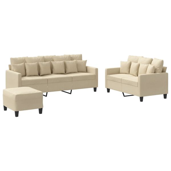 vidaXL sofas&aelig;t 3 dele med hynder stof cremefarvet